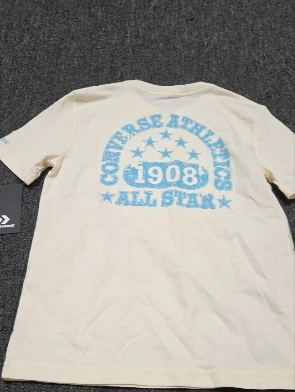 (#1C) Converse Kid's Cream Tee with Light Blue Chest Graphic